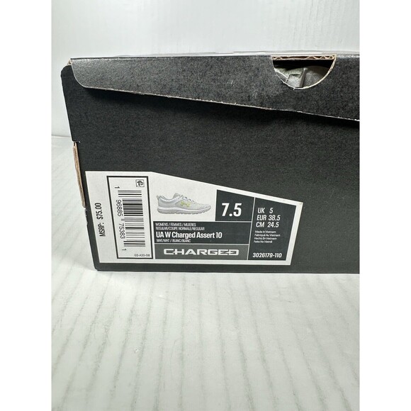 Size 7.5 Womens Under Armour Charged Assert 10 White Running Shoes 3026179-110 - Picture 8 of 8